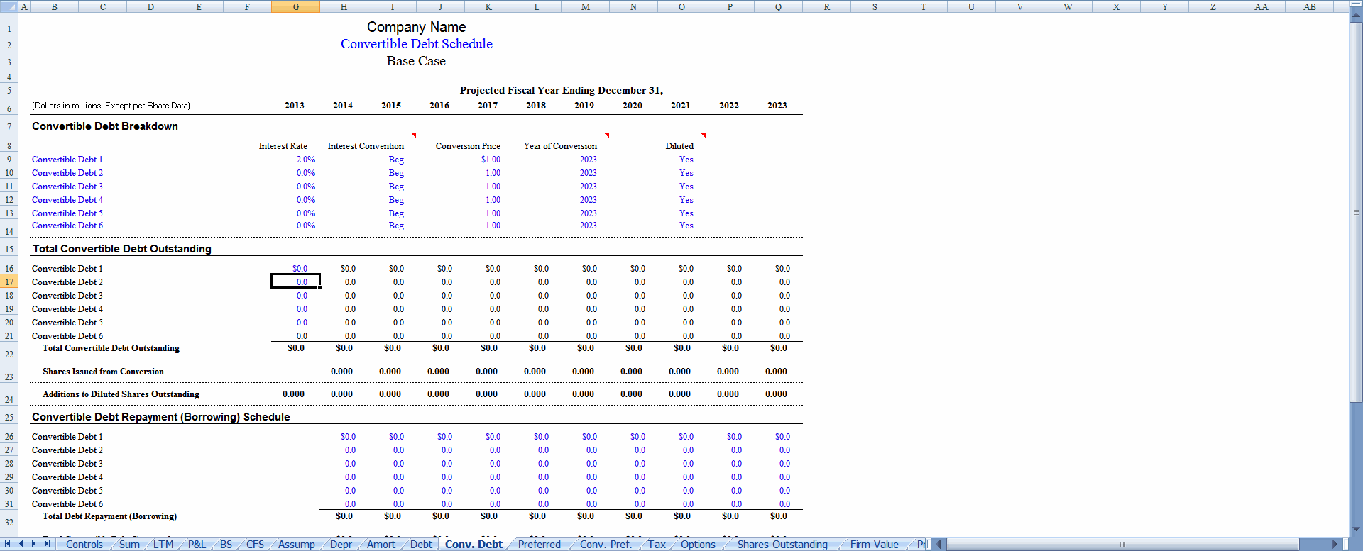 Conv. Debt sheet preview