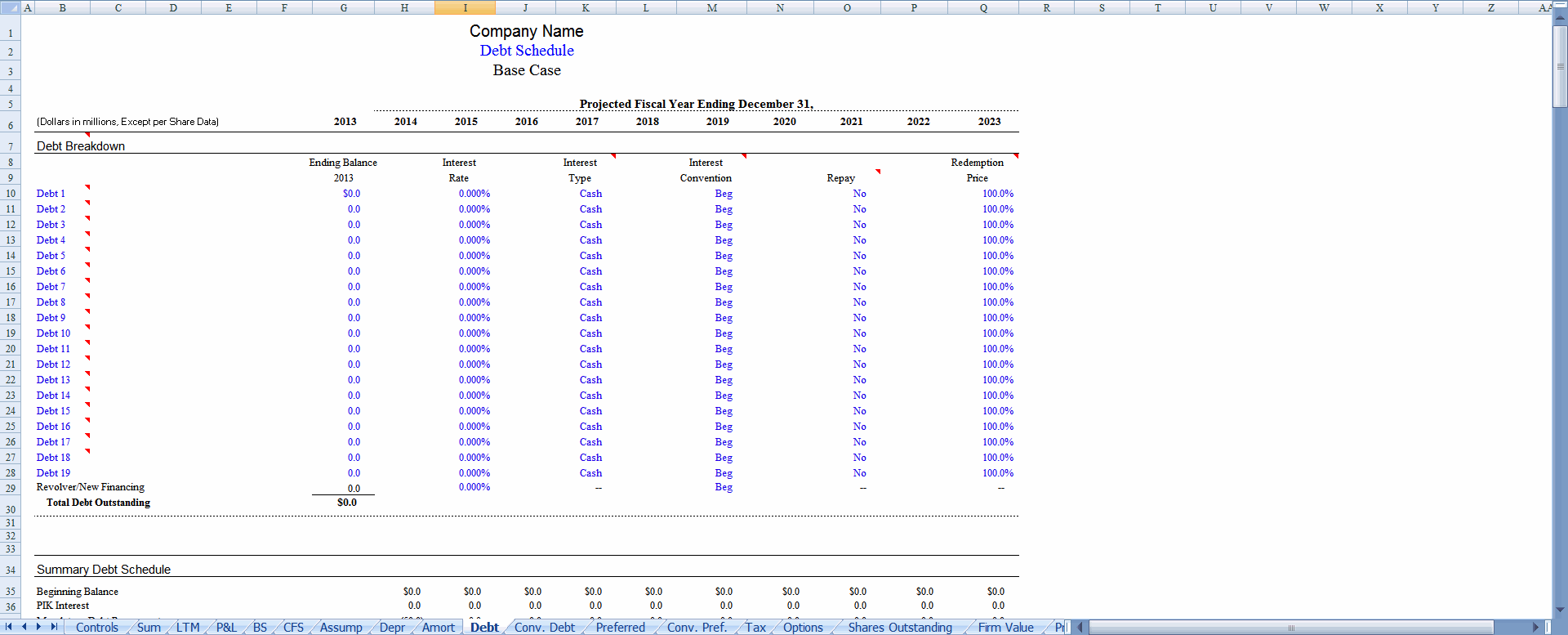 Debt sheet preview