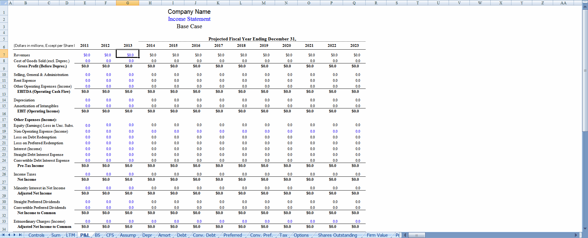 P&L sheet preview