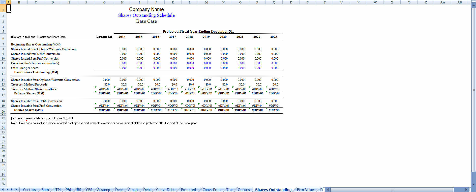 Shares Outstanding sheet preview